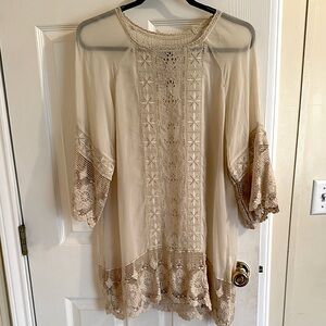 Johnny Was Elegant Beige Lace Women's Top
